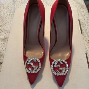 Gucci Red Pointed-Toe Crystal-Embellished Women's Heels